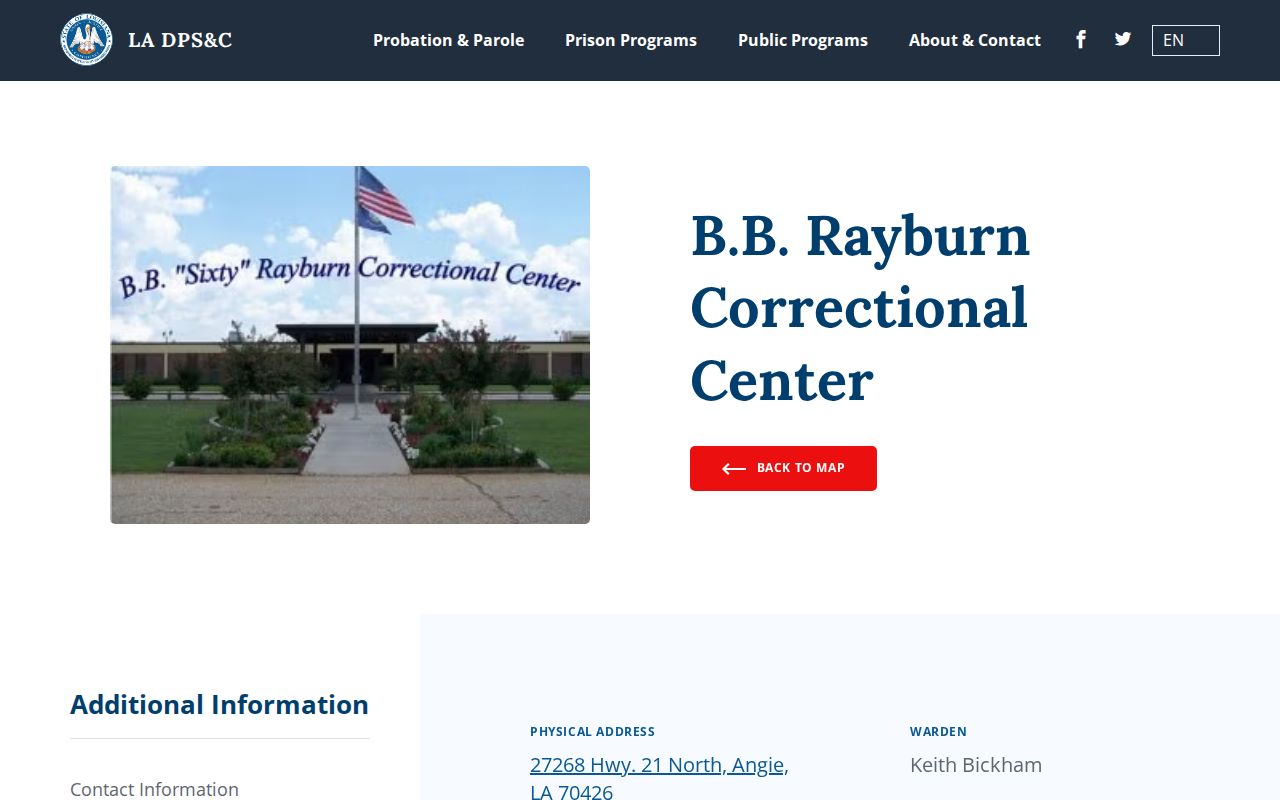 B.B. Rayburn Correctional Center state prison release contact
